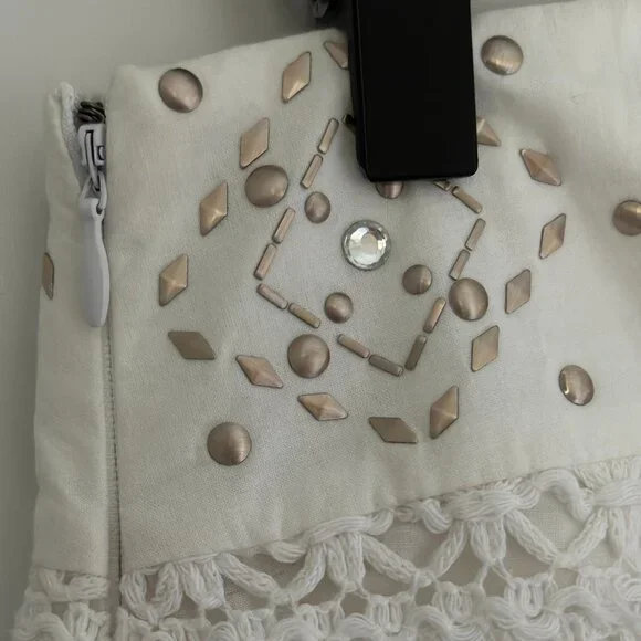 Hollister Crochet Overlay Rose Gold Studded Waistband Zip Side Mini Skirt… - Picture 5 of 6